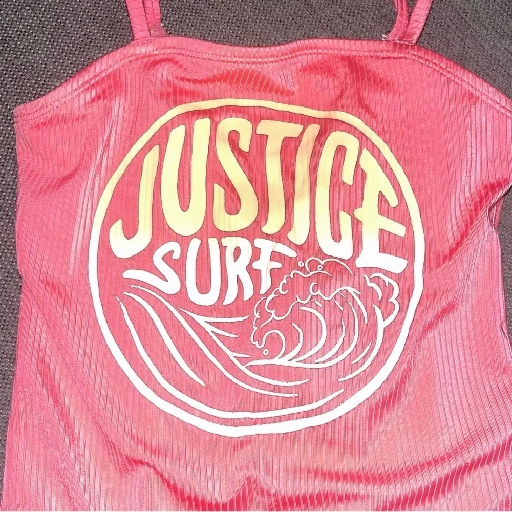 Justice surf pink & orange one piece swimsuit, size 10, adjustable straps - Picture 3 of 5
